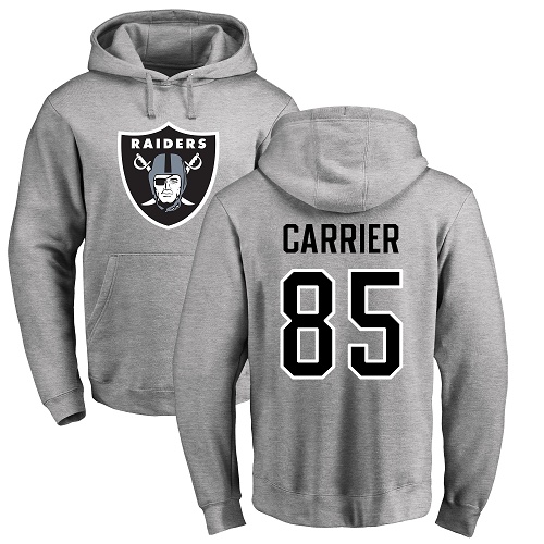 Men Oakland Raiders Ash Derek Carrier Name and Number Logo NFL Football #85 Pullover Hoodie Sweatshirts->oakland raiders->NFL Jersey